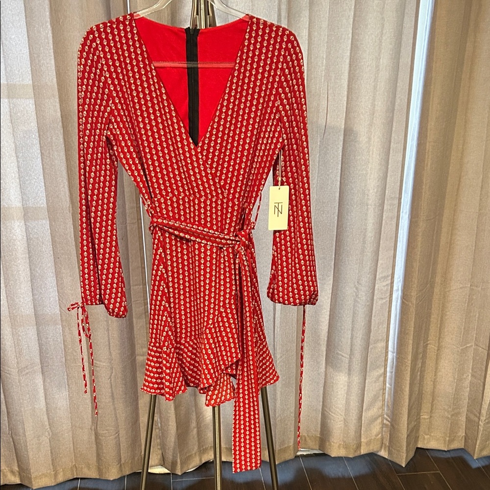 NWT by Natalie T. Red Patterned Wrap Dress